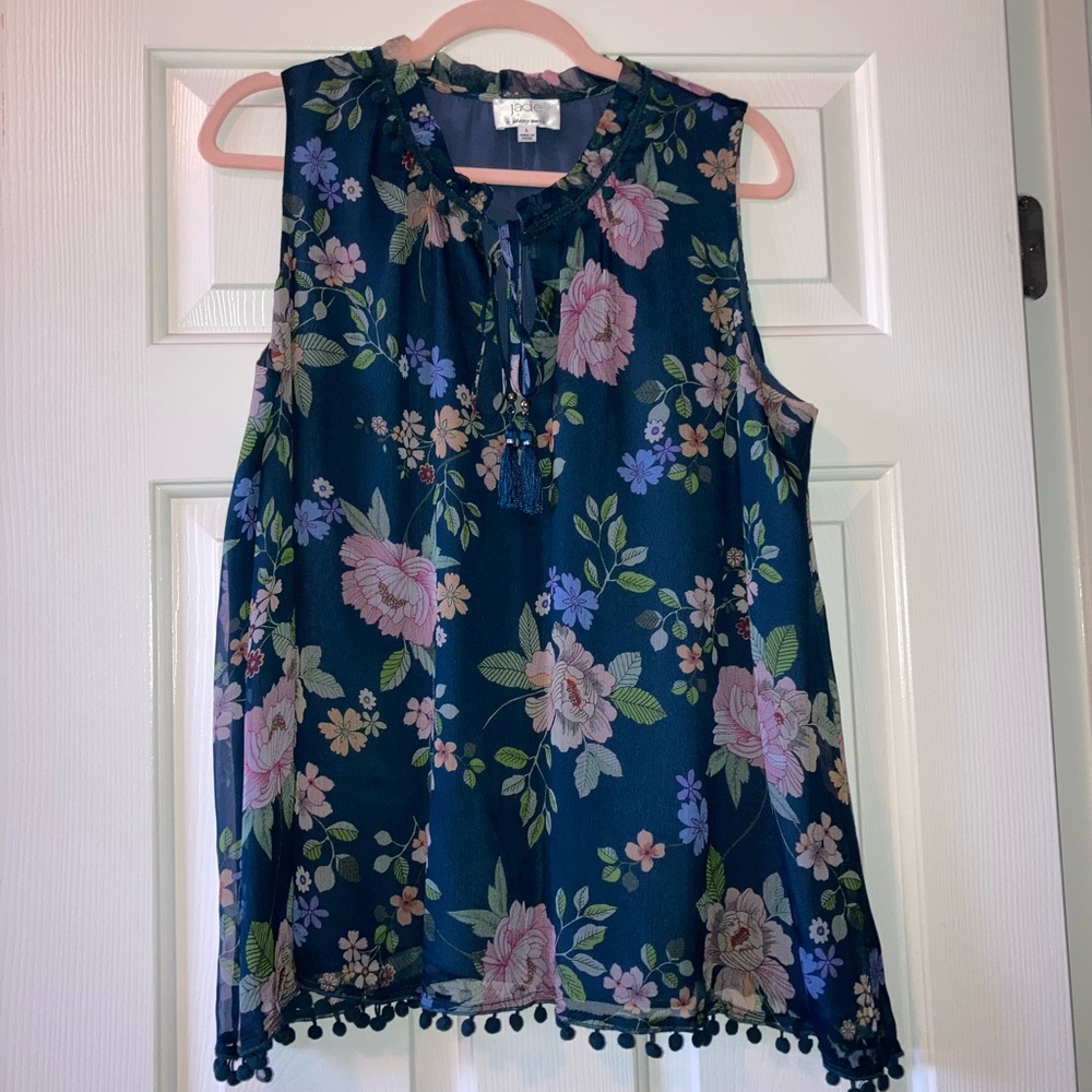 JOHNNY WAS Navy Blue Flowered Tank